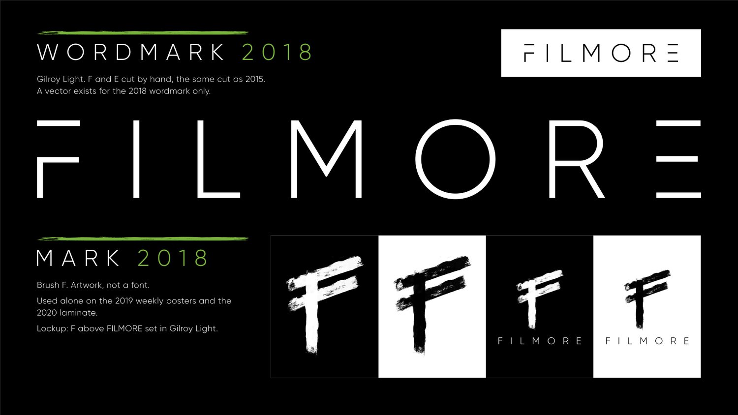 Filmore, Identity sheet, wordmark and mark